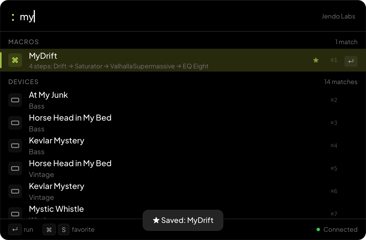 Volta favorites list with saved command chain