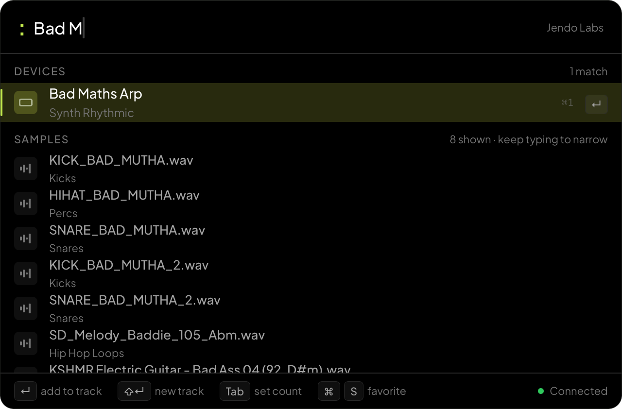 Volta preset search showing device and plug-in results